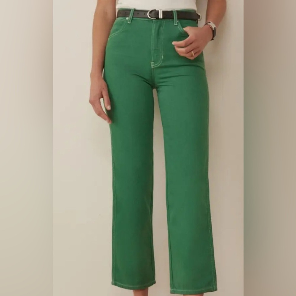 Reformation Grass Green Cowboy High Rise Straight Jeans Size 25